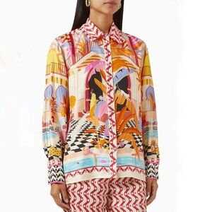 Sandro x Louis Barthelemy Paule Graphic Print Silk Shirt Button Down 3 / L